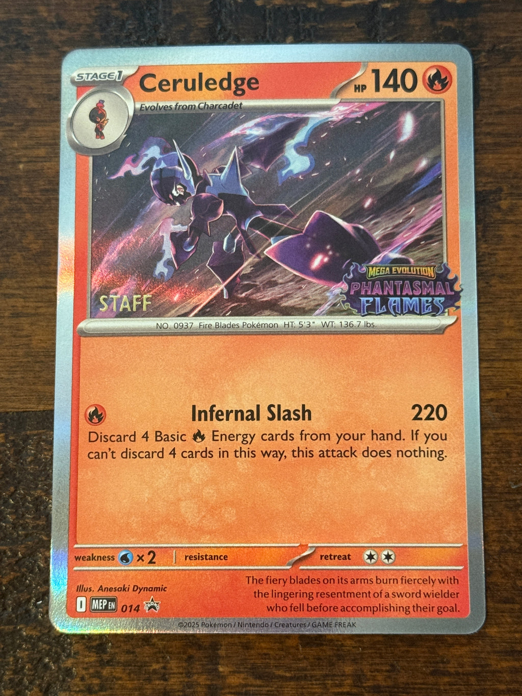 Pokemon TCG Ceruledge Phantasmal Flames MEP Prerelease Staff Promo 014 HOLO NM