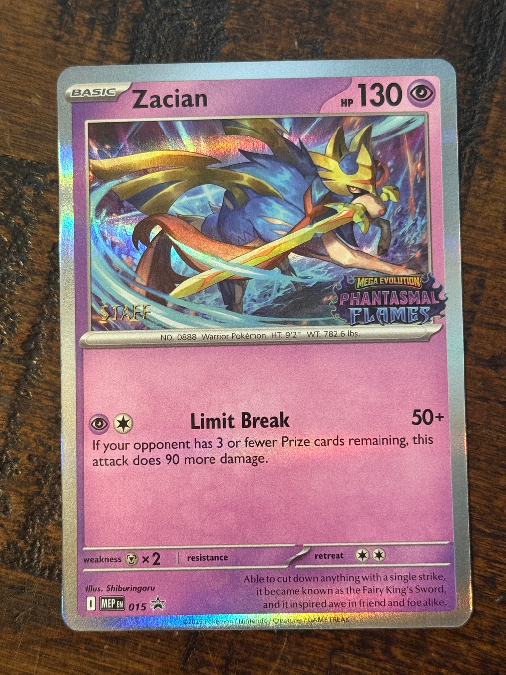 Pokémon TCG Phantasmal Flames Zacian Holo Prerelease Promo Staff Stamped
