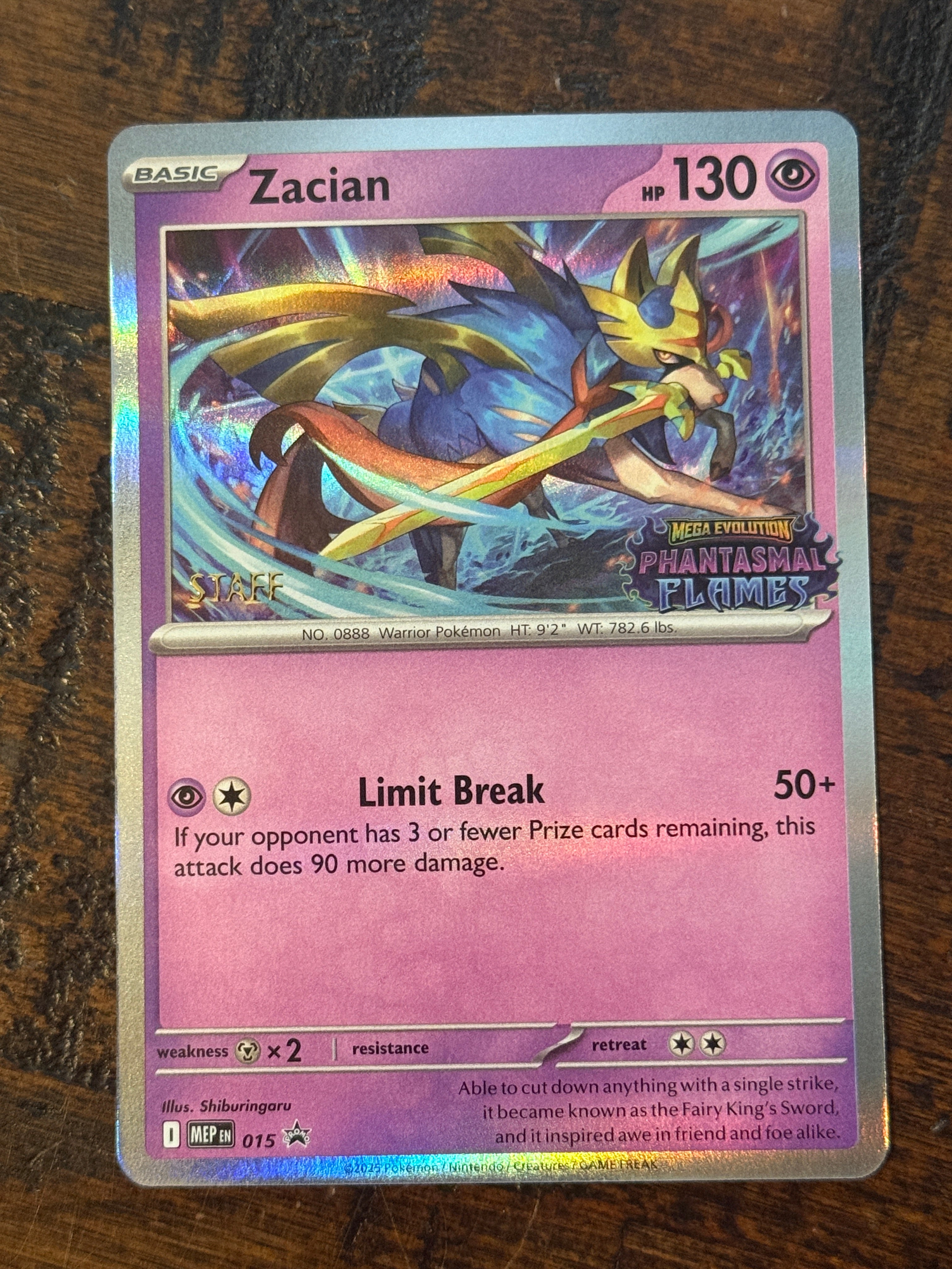 Pokémon TCG Phantasmal Flames Zacian Holo Prerelease Promo Staff Stamped