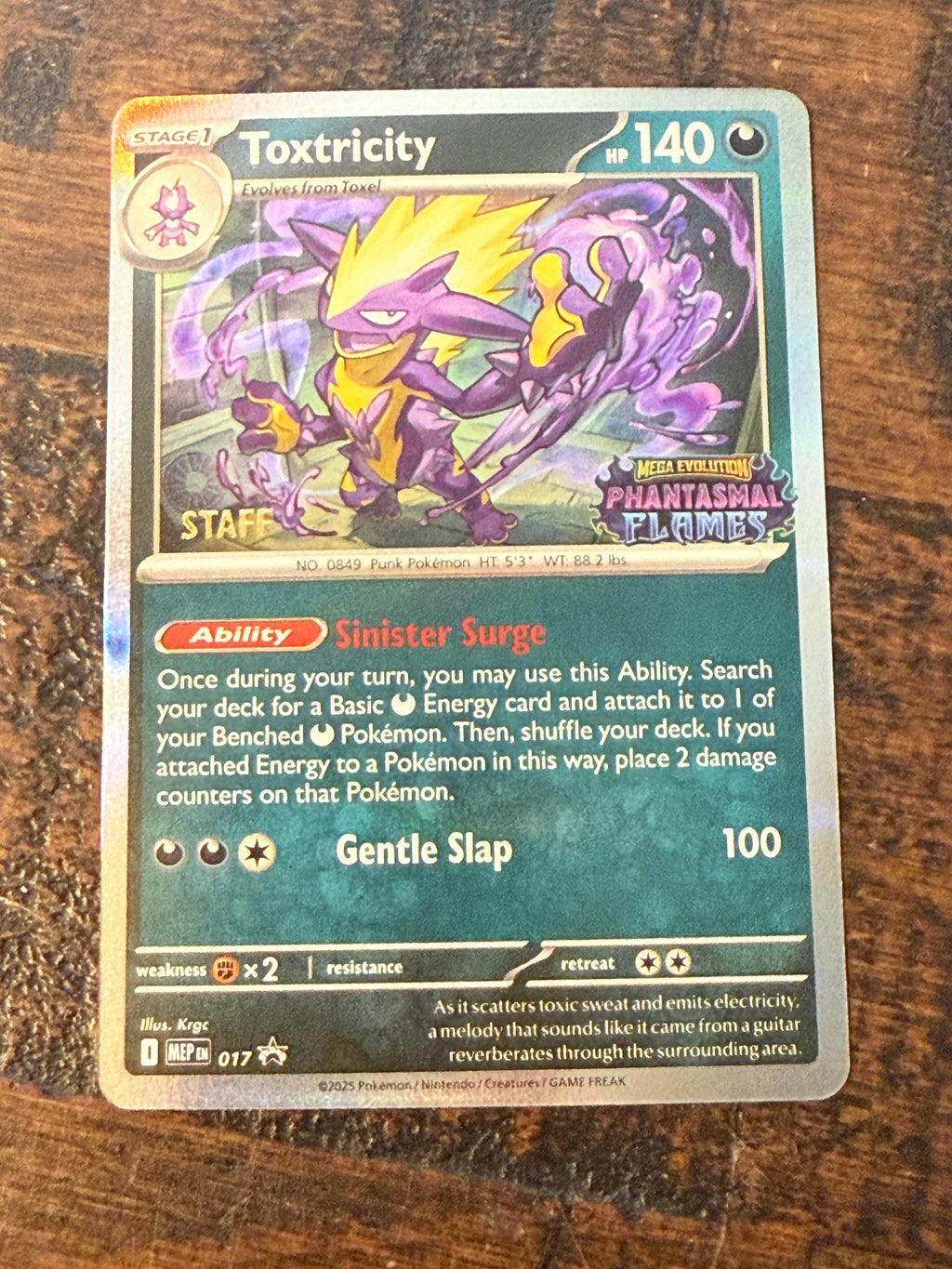 Pokemon Toxtricity 017 Phantasmal Flames Prerelease Stamped Staff Promo Holo