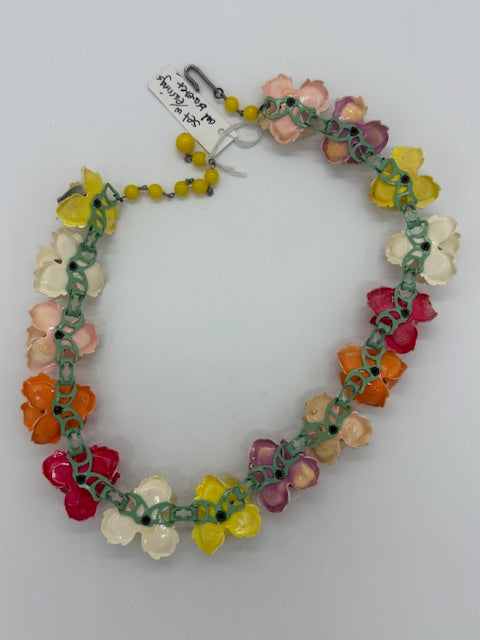 Vintage Celluloid Colorful Flowers Necklace set