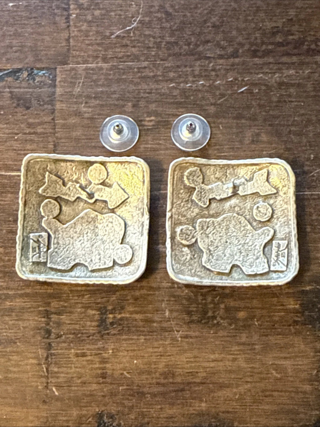 Laurie Stetzler Sterling Earrings - 1970s+ - Bison, Turquoise, Onyx, Coral