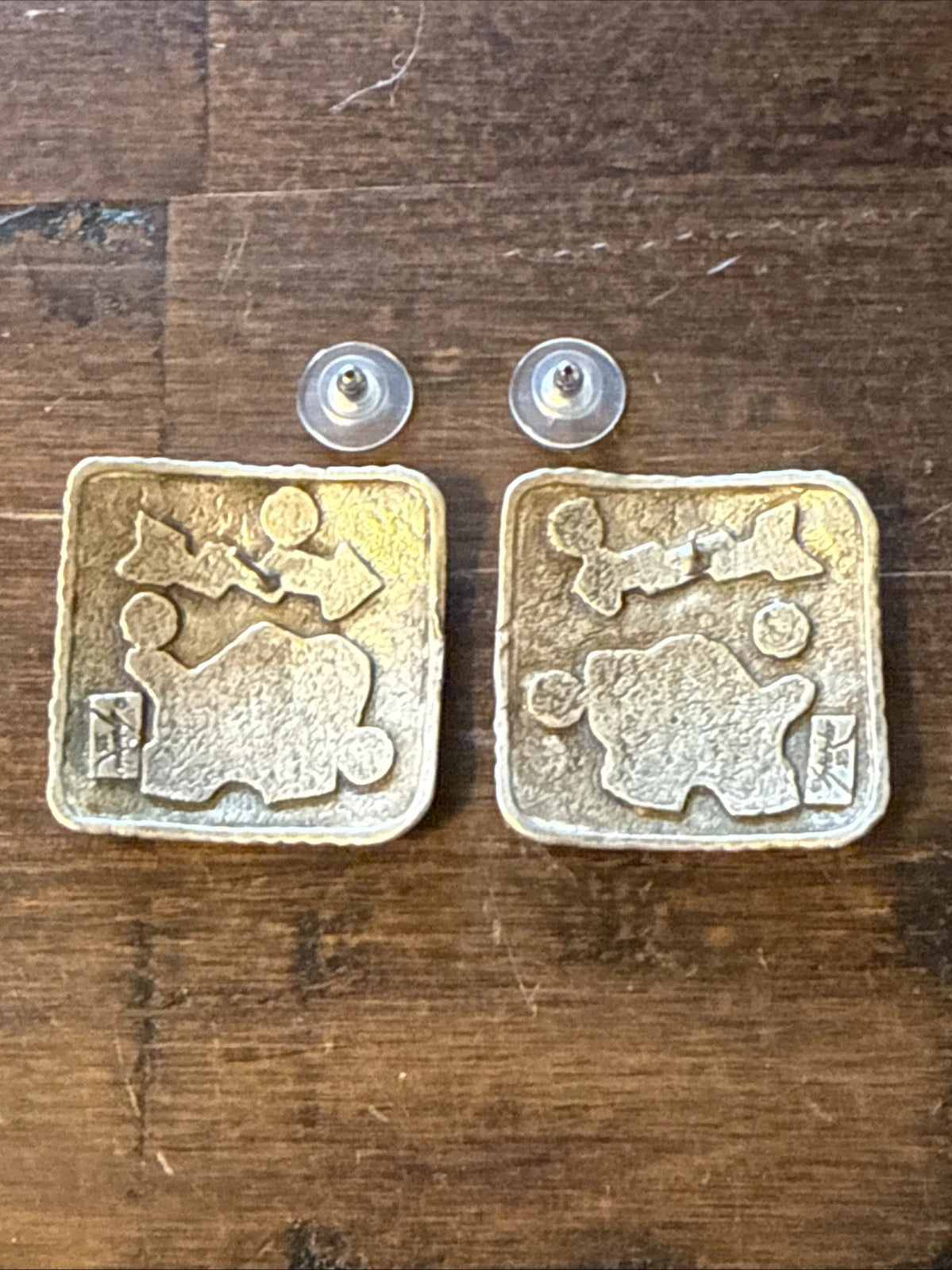 Laurie Stetzler Sterling Earrings - 1970s+ - Bison, Turquoise, Onyx, Coral